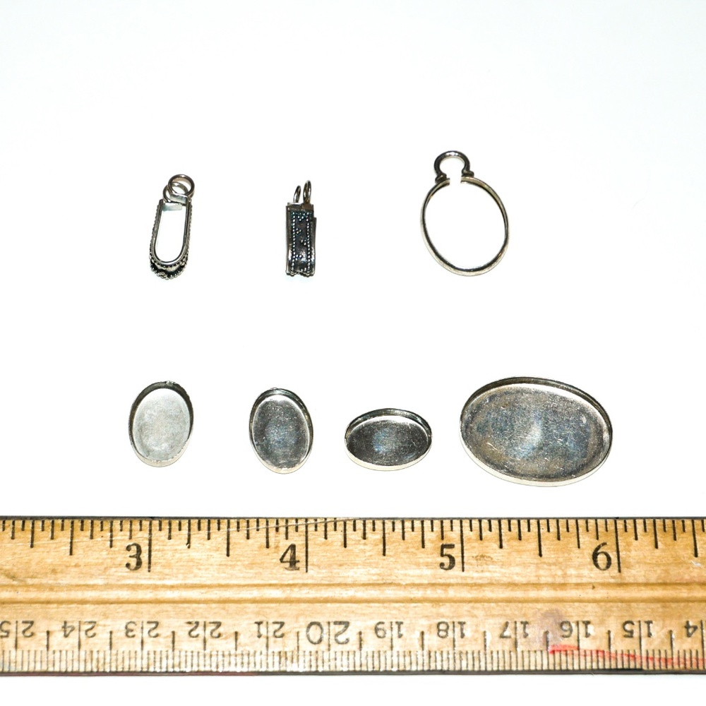New - Variety of 7 Silver Plated bails and bezels for jewelry making